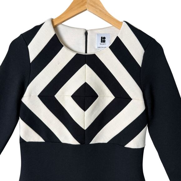 Lisa‎ Perry Wool Mod Mini Dress Long Sleeve Geometric Black and White, Size 2 - Picture 4 of 14